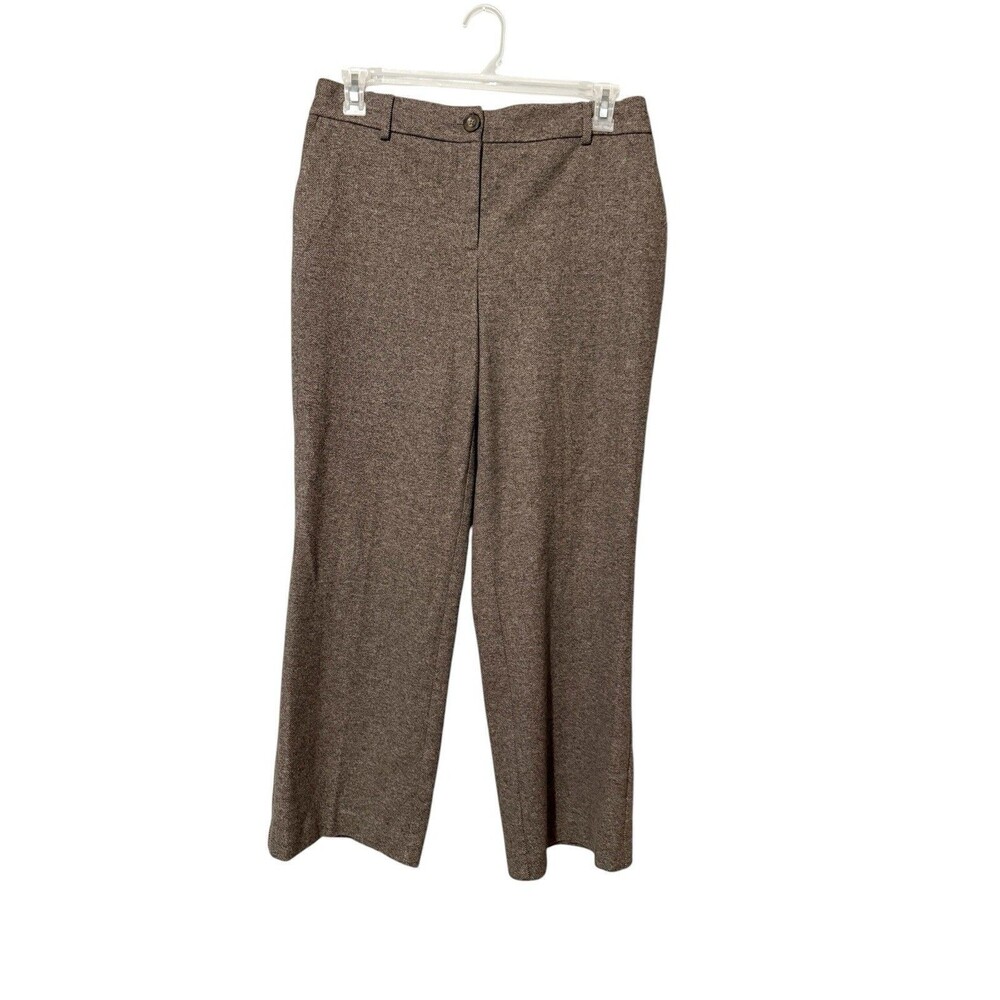 Hilary Radley 10 Brown Herringbone Wide Leg Stretch Trouser Pants